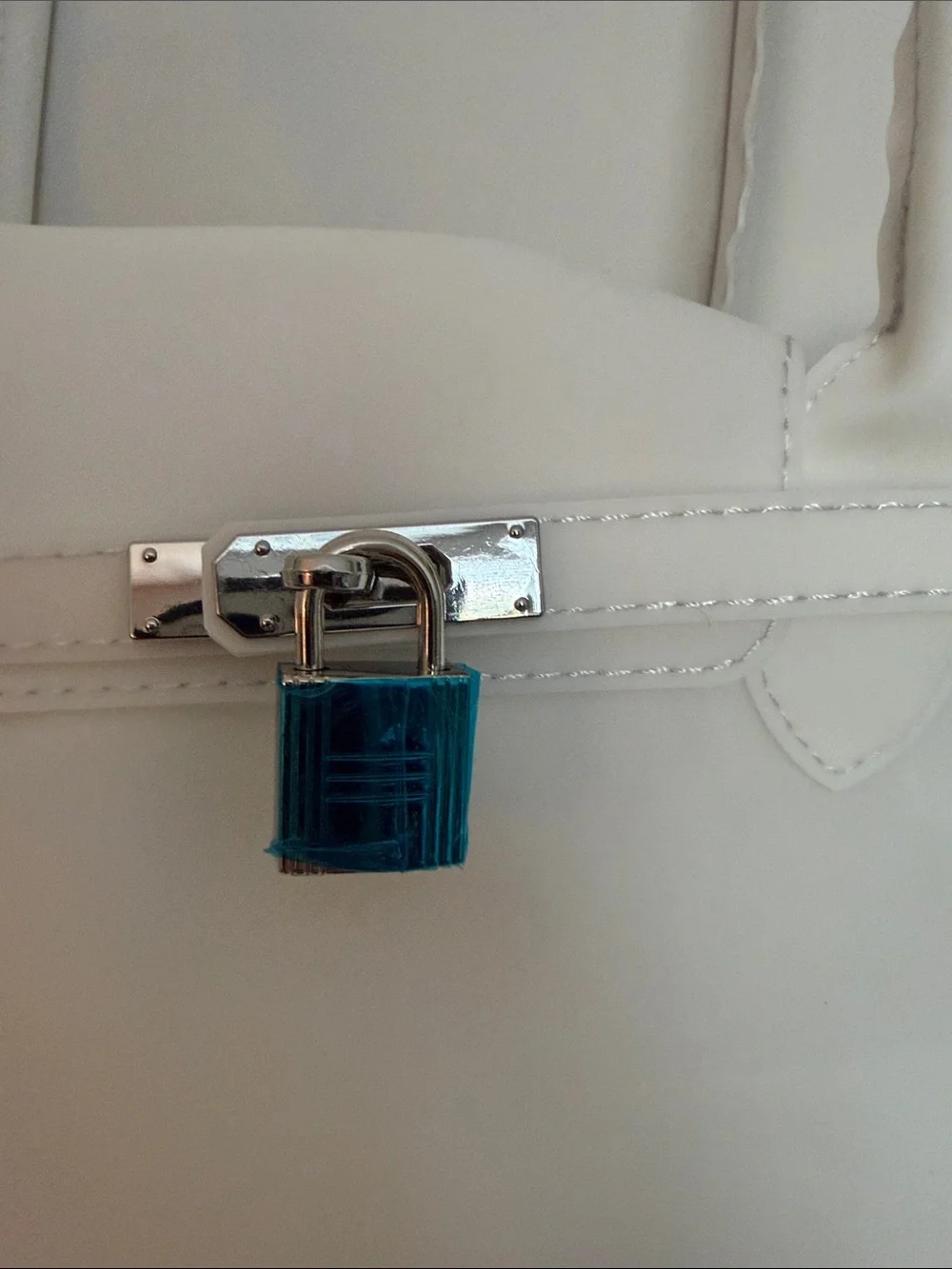 Classic White Tote Bag with Lock Accent